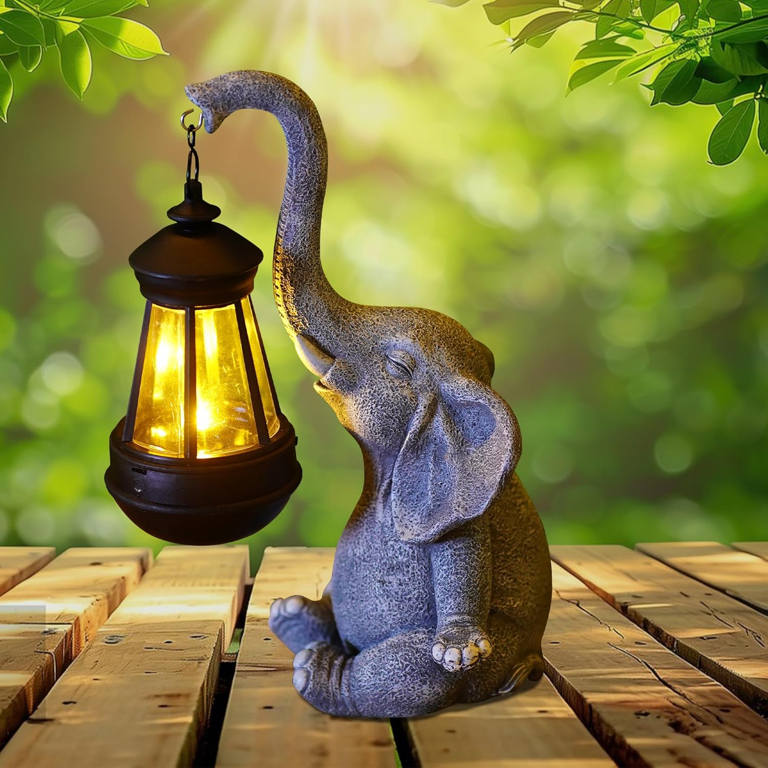 Renewable Energy Solar - 1PC Resin Elephant Garden Statue with